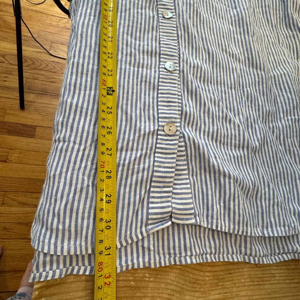J. Jill Sleeveless Top Women XL Tall Blue White Stripe 100% Linen Button Down - Picture 6 of 9